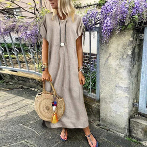 V Neck Short Sleeve Pure Plain Casual Dress