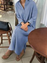 Load image into Gallery viewer, Solid Color Long Sleeve Shirt Collar Maxi Dress
