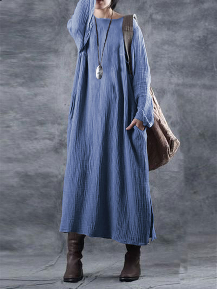 Personality Fashion Solid Color Round Neck Dress