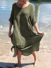 Load image into Gallery viewer, Round Neck Solid Short Sleeve Linen Dresses
