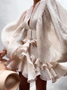 Fashionable Solid Color Bohemian Mini Dress