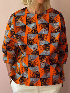 Fashion Round Neck Bohemian Print T-shirt