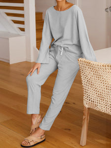 Casual Loose Round Neck Top Pants Set