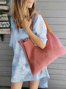 Contrast Color Short-Sleeved Dress