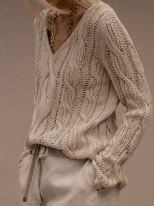 Fashion Simple Casual Loose Long-Sleeved V Neck Sweater
