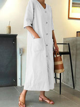 Load image into Gallery viewer, Casual Loose Solid Color V-neck Short Sleeve Dress
