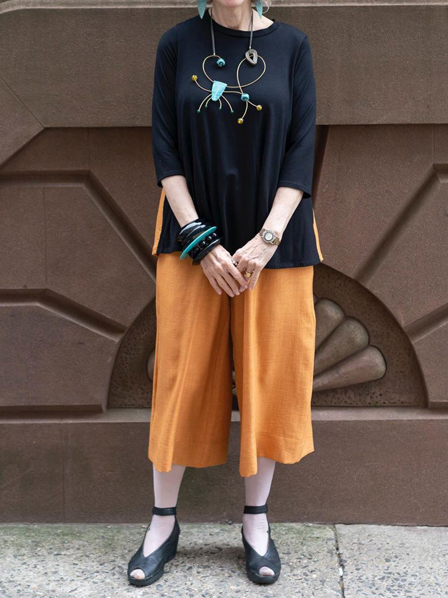 Retro Round Neck Half Sleeve Top Loose Trousers Women's Suit