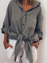 Load image into Gallery viewer, Long Sleeve Buttoned V Neck Solid Shirts
