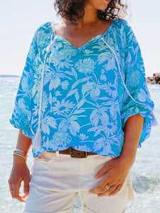 Casual Loose Floral Print Short Sleeve Top