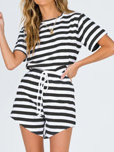 Load image into Gallery viewer, Casual Loose Striped Short Sleeve Top Shorts Two-Piece Suit

