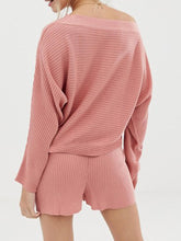 Load image into Gallery viewer, Mix Match Knitted Rib Off Shoulder Long Sleeve Top Shorts Two-Piece

