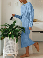 Load image into Gallery viewer, Simple Casual Loose Round Neck Long Sleeved Shirt Skirt Knit Suit
