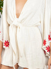 Load image into Gallery viewer, Deep V-neck Long Sleeves Pure Color Jumpsuit with Flower
