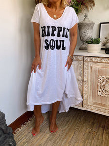 Casual Loose Round Neck Letter Irregular Dress