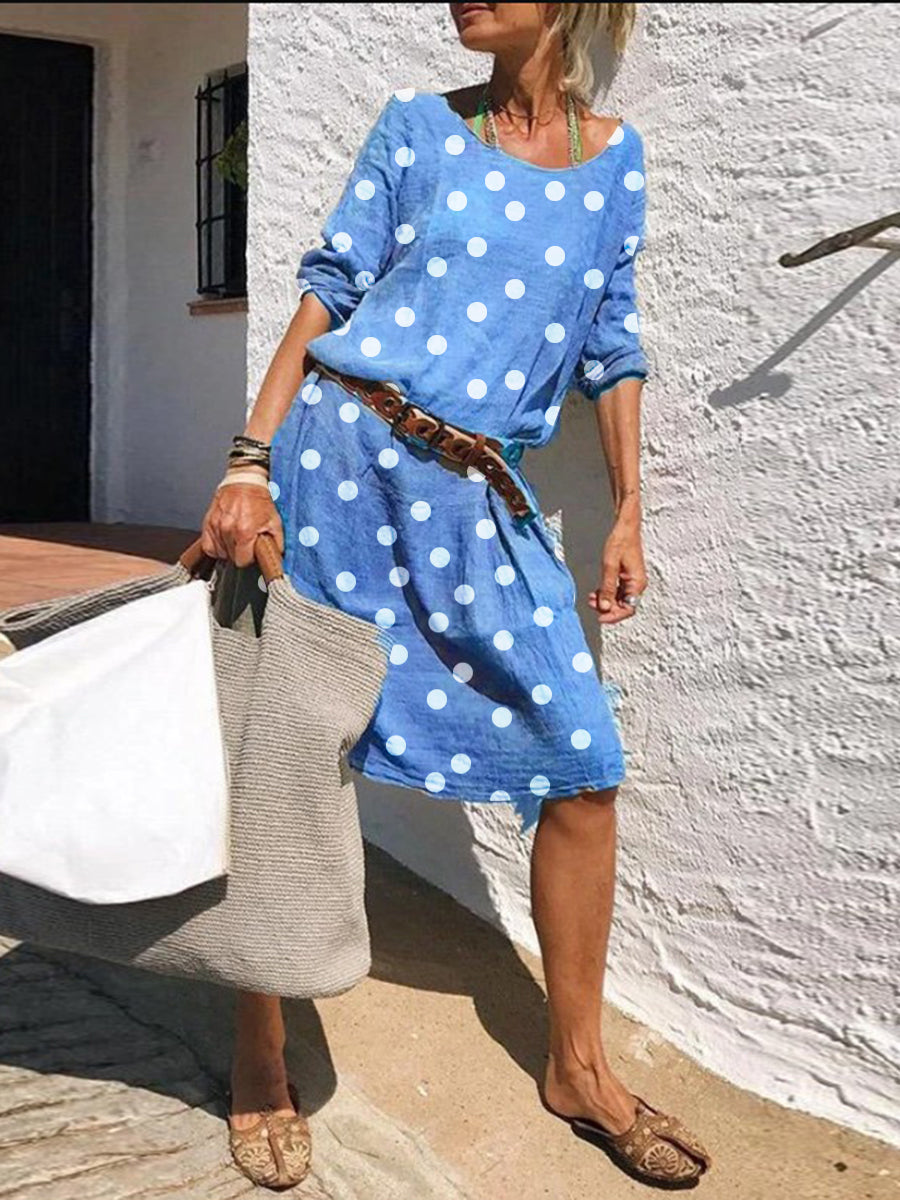 Holiday Casual Polka Dot Round Neck Dress