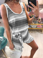 Load image into Gallery viewer, Simple Casual Loose V Neck Top Shorts Striped Knitted Suit
