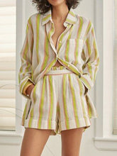 Load image into Gallery viewer, Casual Loose Striped Lapel Short Sleeve Two-piece Suit
