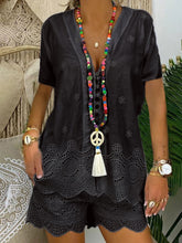 Load image into Gallery viewer, Fashionable Solid Color Hollow Short Sleeve Casual Suit
