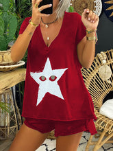 Load image into Gallery viewer, Simple Casual Loose V-Neck Top Shorts Set
