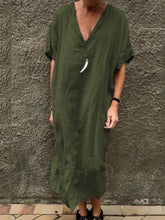 Load image into Gallery viewer, V-neck Solid Color Short Sleeve Dress
