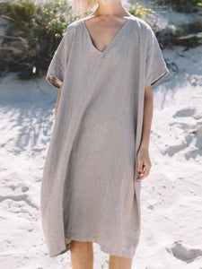Fashion V-neck Solid Color Casual Dress