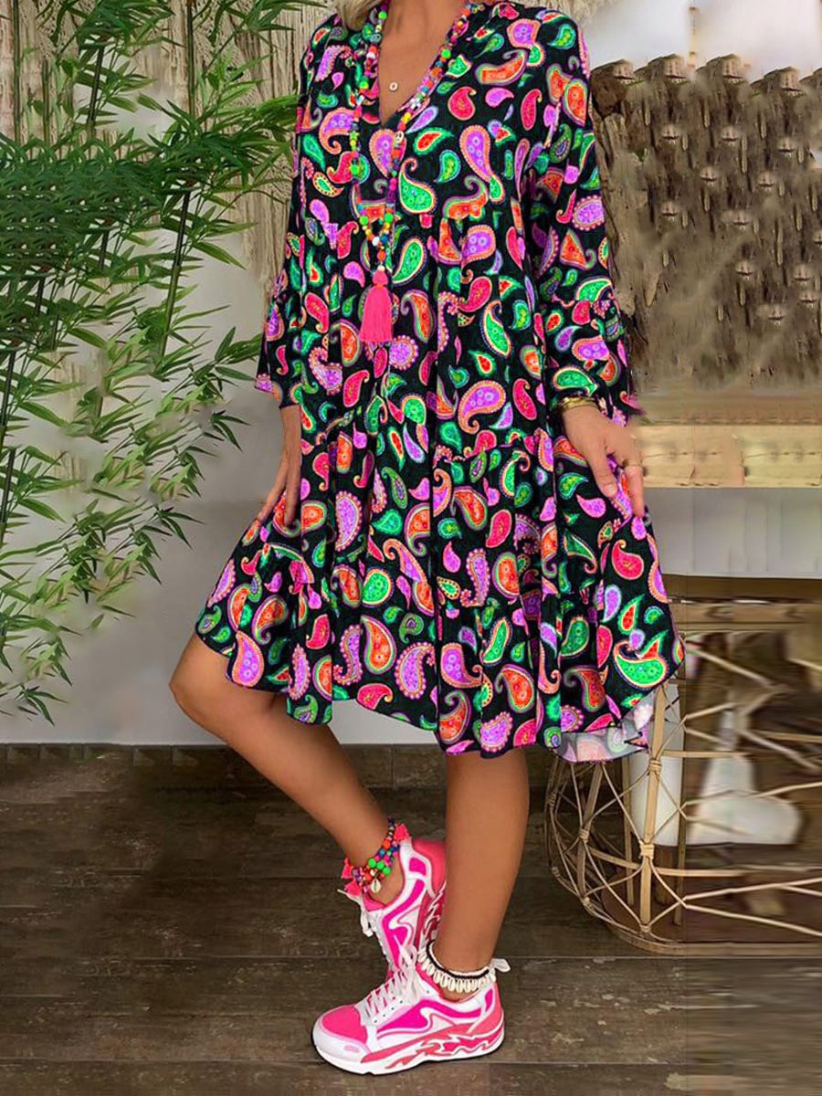 Fashion Shirt Button Print Dress