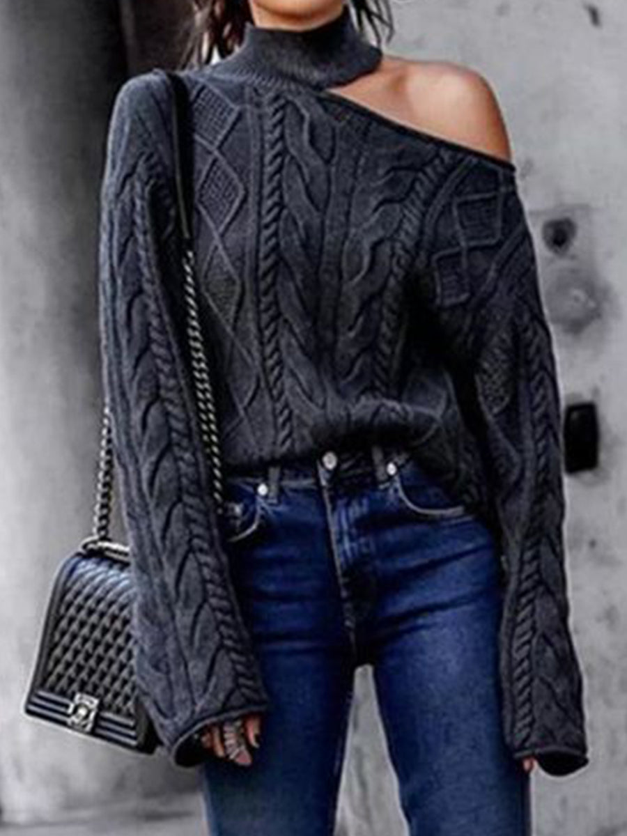 Casual High Neck Off-shoulder Pullover Sweater