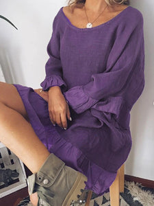 Patchwork Cotton-Blend Casual Bell Sleeve Dress