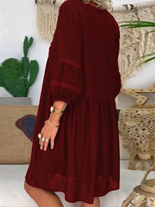 V-neck Loose Solid Color Casual Dresses