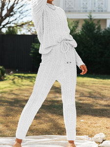 Casual Loose Round Neck Long Sleeve Top Pants Knitted Suit