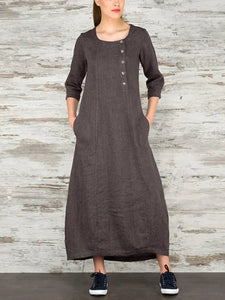 Casual Solid Color Button Design Dress
