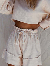 Load image into Gallery viewer, Long Sleeve Top High Waist Casual Shorts Women&#39;s Suit

