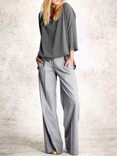 Load image into Gallery viewer, Casual Loose Turtleneck Solid Color Middle Sleeve Top Trousers Two Piece Set
