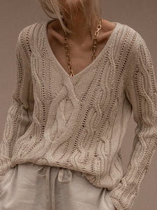 Fashion Simple Casual Loose Long-Sleeved V Neck Sweater