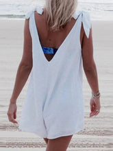 Load image into Gallery viewer, Bow V Neck Sleeveless Loose Short Rompers Jumpsuit
