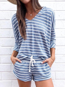 Casual Star Print Top and Drawstring Wide-leg Slacks Suit