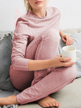 Load image into Gallery viewer, Round Neck Long Sleeve Top Casual Jogging Trousers Two Piece Set

