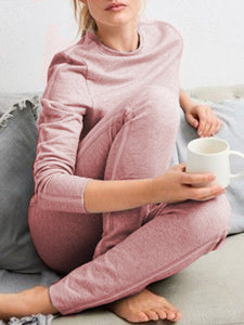Round Neck Long Sleeve Top Casual Jogging Trousers Two Piece Set