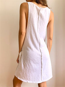 Design Sleeveless Slim Pleated Round Neck Casual Dress