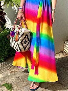 Bohemian Rainbow Print Maxi Dress