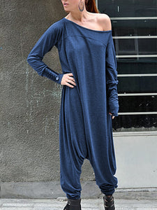 Casual Loose Solid Color Long Sleeve Jumpsuit