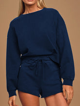 Load image into Gallery viewer, Casual Loose Solid Color Long Sleeve Shorts Two-piece Suit
