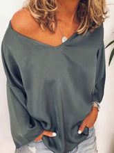 Load image into Gallery viewer, Casual Solid Color Long Sleeve V-neck Plus Size T-shirt

