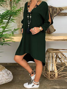 Fashion Open Long Sleeve V-neck Dress