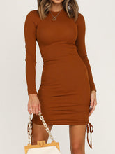 Load image into Gallery viewer, Sexy Solid Color Round Neck Drawstring Long Sleeve Dress
