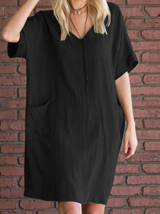 Fashionable Solid Color V-neck Dress