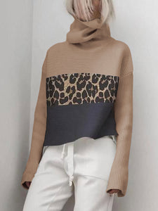 Turtleneck Leopard Stitch Pullover Sweater