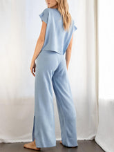 Load image into Gallery viewer, Simple Casual Loose Short Sleeve Top Pants Knitted Suit
