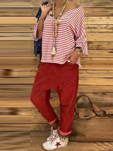 Load image into Gallery viewer, V-neck Striped Top Trousers Casual Suit
