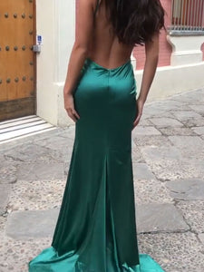 Elegant Silk High-fork V-neck Evening Dress